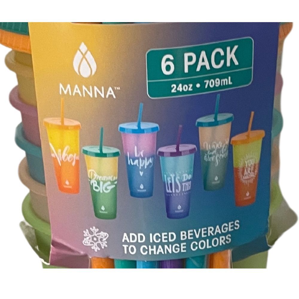 Manna 24oz Color Changing Tumblers with Lids & Straws 6-Pack Inspirational Cups